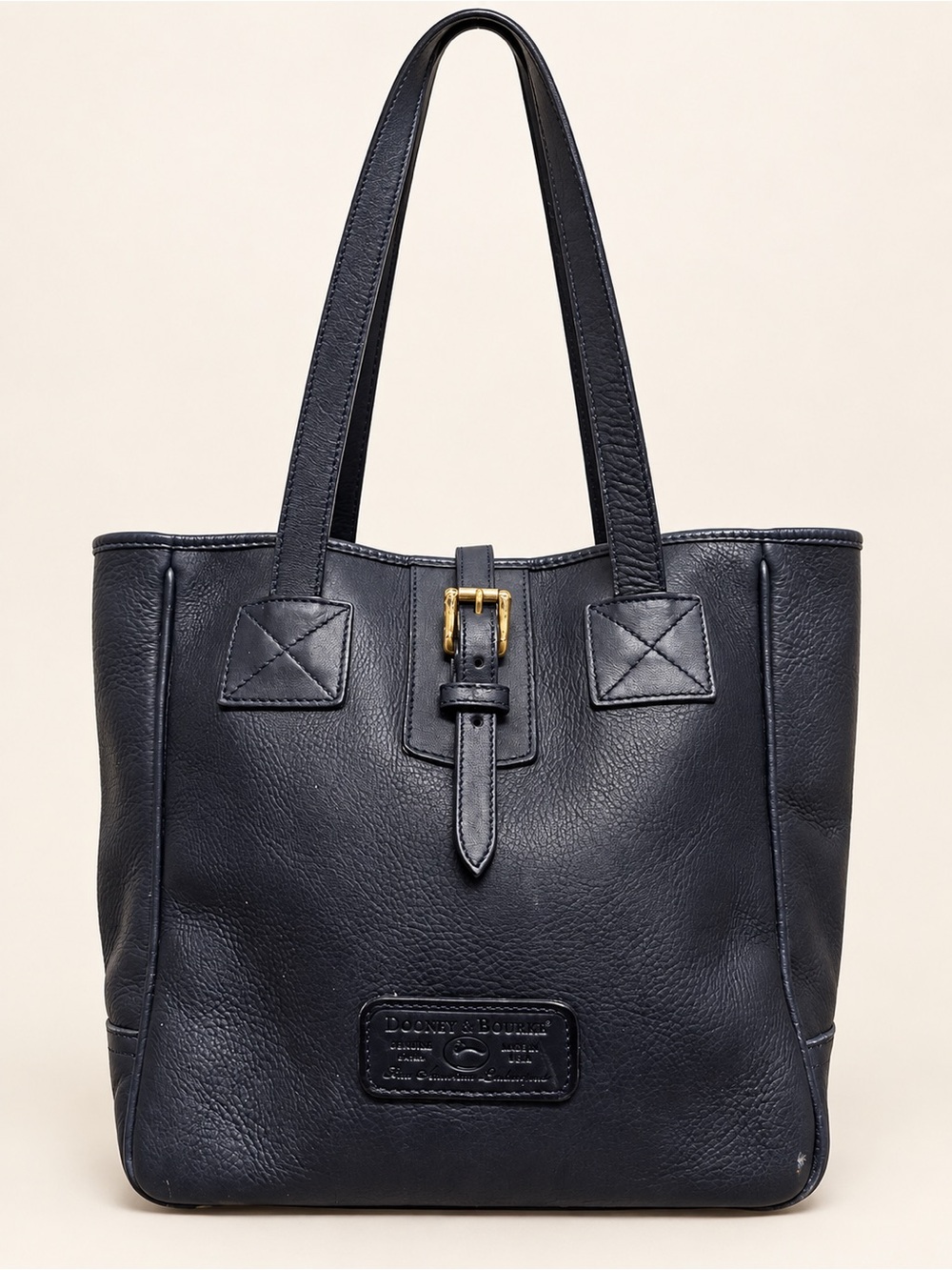 Vintage 1990s Dooney & Bourke Navy Leather Tote Made in USA
